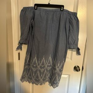 Jessica Howard Size 20 W Off Shoulder Denim Eyelet Dress